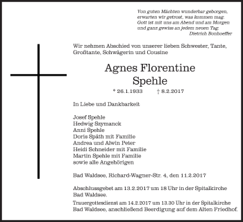 Zur Gedenkseite von Agnes Florentine Spehle